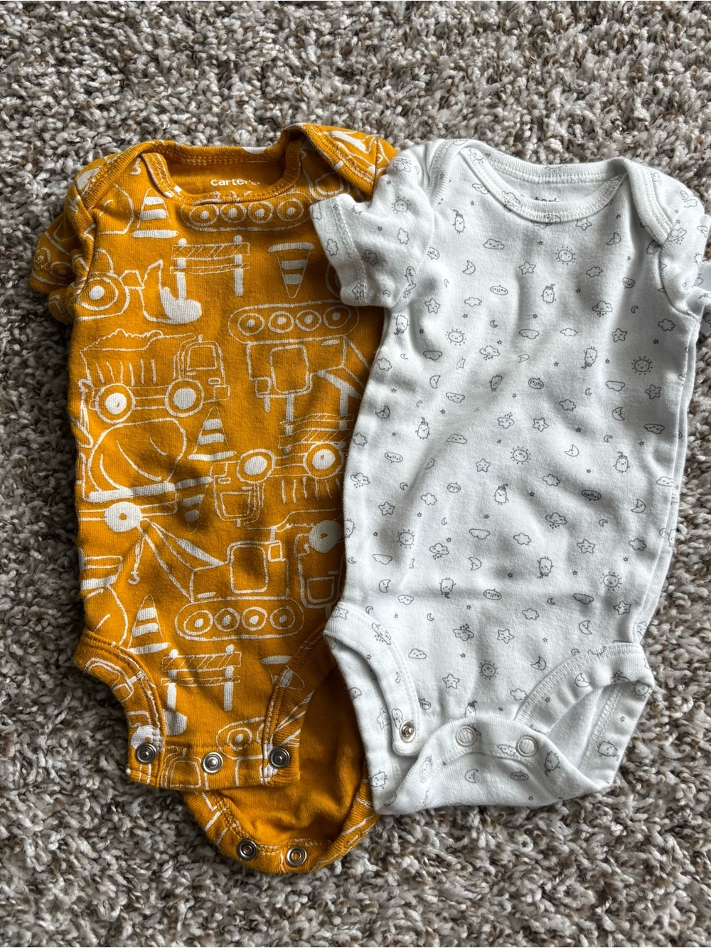Carter's Mustard Yellow Construction Print & White Star One-Piece Bodysuits Set